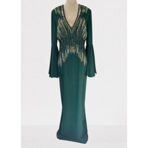 Pamella Roland Emerald Green Evening Gown with Embellishments